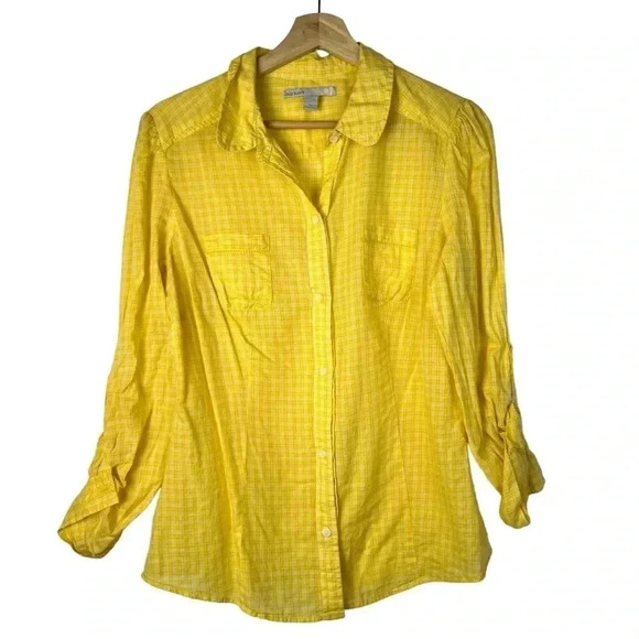 Old Navy Yellow Plaid Y2K Long Sleeve Button Down L - Picture 1 of 3